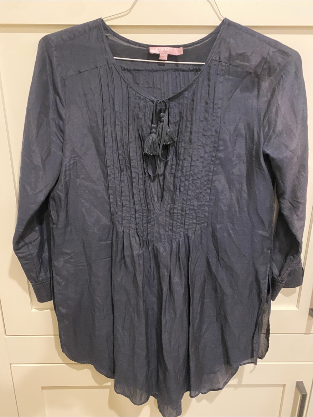 Calypso St. Barth Black Silk Long Sleeve Blouse Shirt Size XS